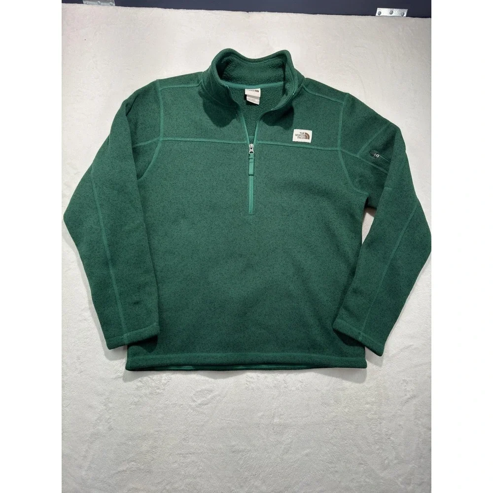 The North Face Pullover Mens Medium Green Fleece 1/4 Zip Mock Neck Hiking